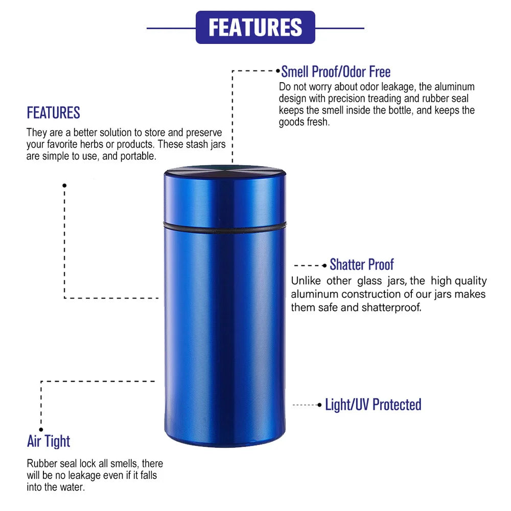 Portable Metal Stash Jar for Herb Tobacco Airtight Smell Proof Waterproof Storage Container Stash Box Smoke Accessories