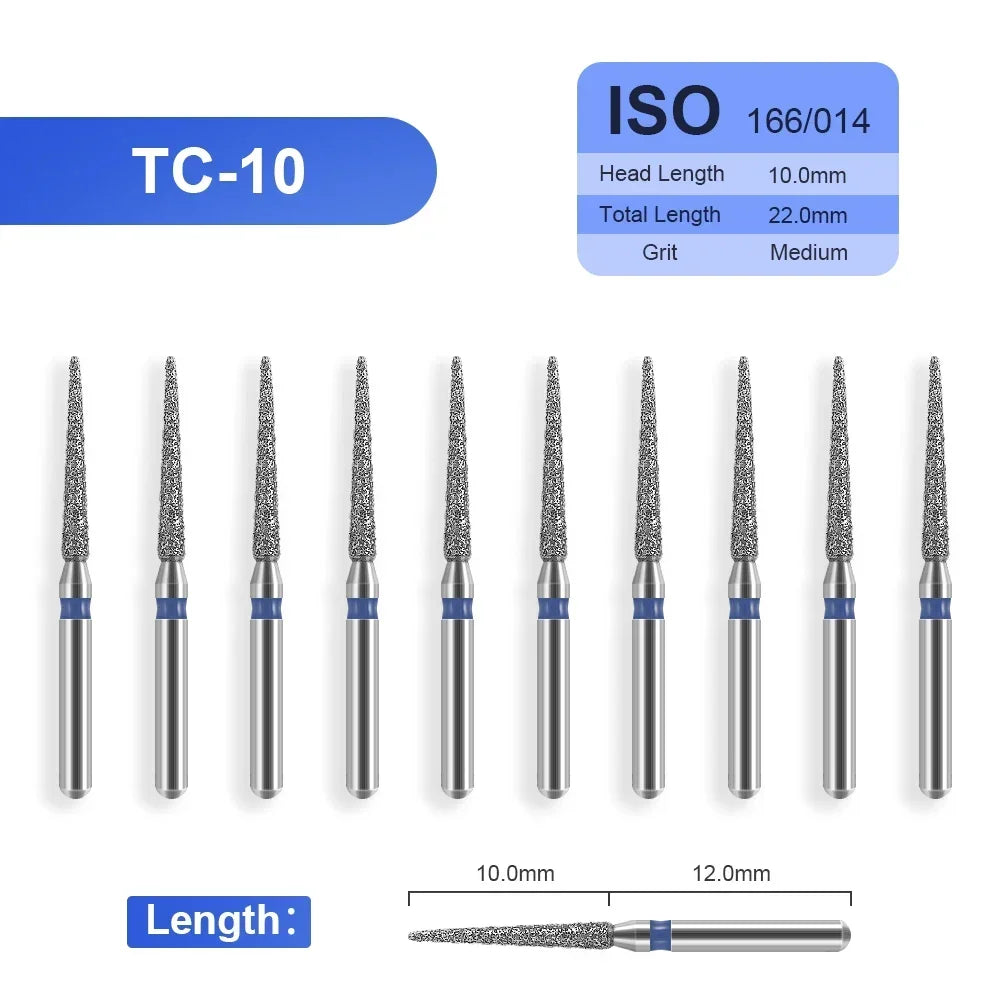 10pcs Dental Diamond Burs Drill for on Filling Crown
