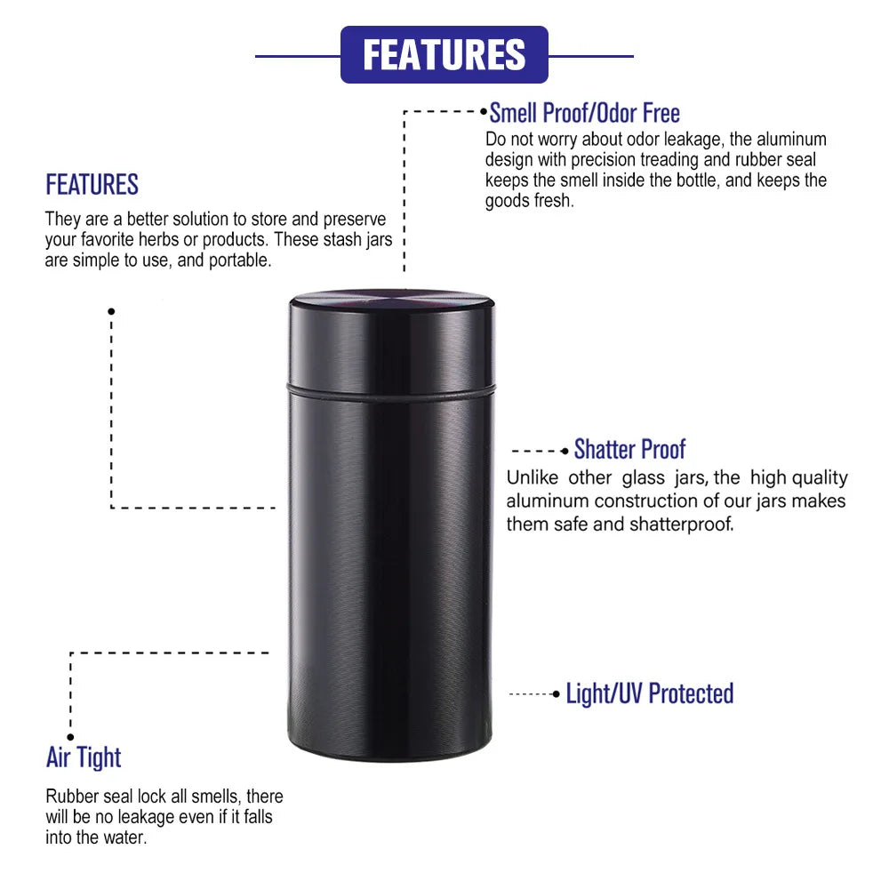 Portable Metal Stash Jar for Herb Tobacco Airtight Smell Proof Waterproof Storage Container Stash Box Smoke Accessories