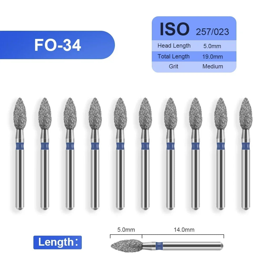 10pcs Dental Diamond Burs Drill for on Filling Crown