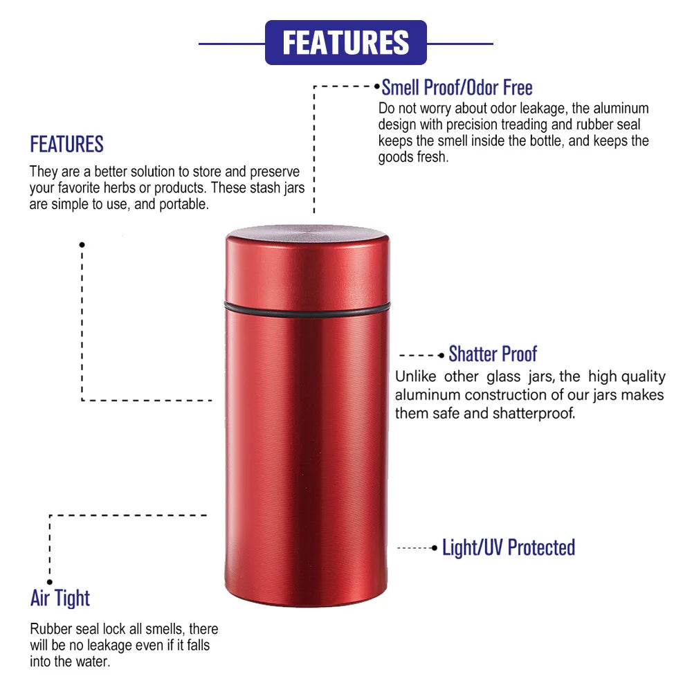 Portable Metal Stash Jar for Herb Tobacco Airtight Smell Proof Waterproof Storage Container Stash Box Smoke Accessories